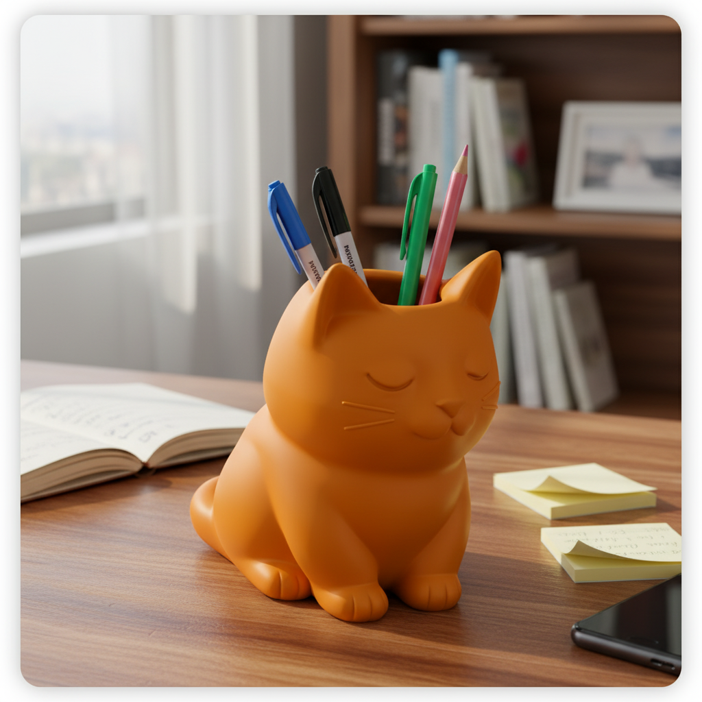 ぽっちゃりした猫のペン立て