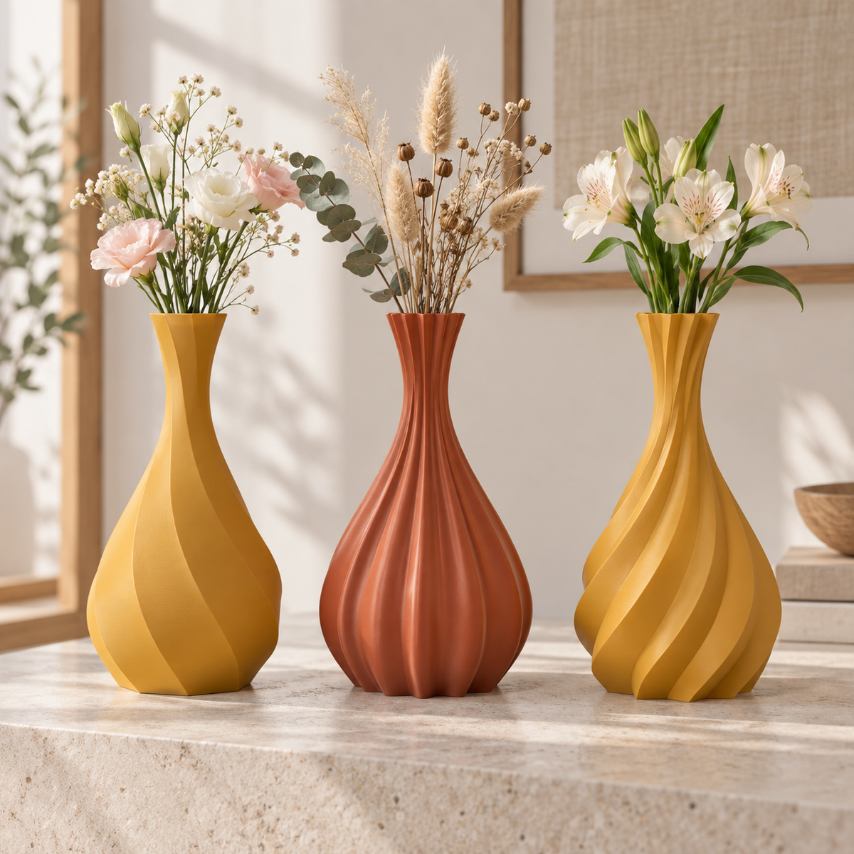 3種類のフォルム・生花とドライフラワーの使用イメージ